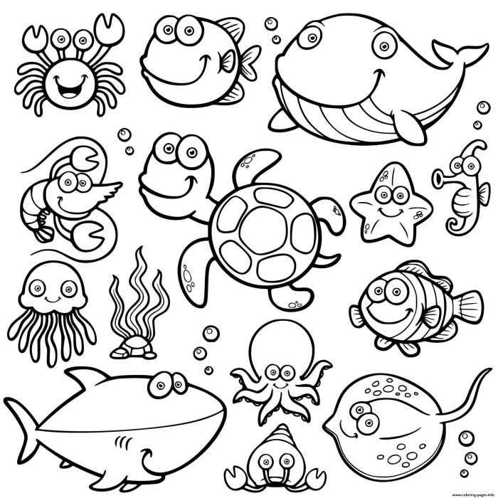 Free coloring sheets of sea animals