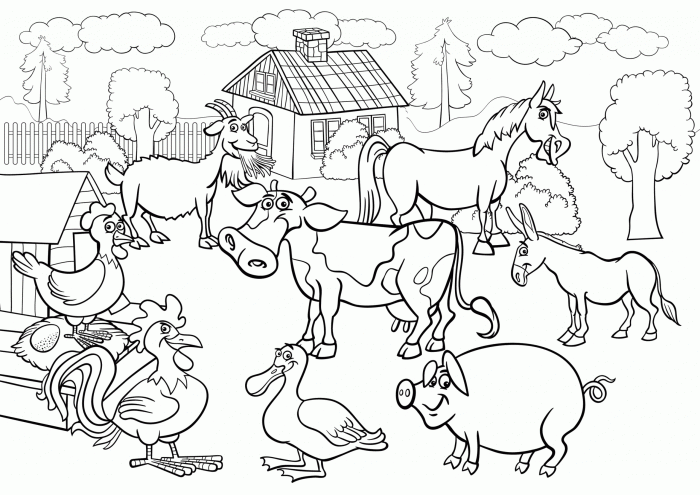 Folk art farm animals coloring book