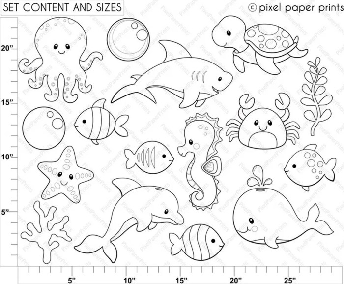 Easy sea animals coloring pages for kids