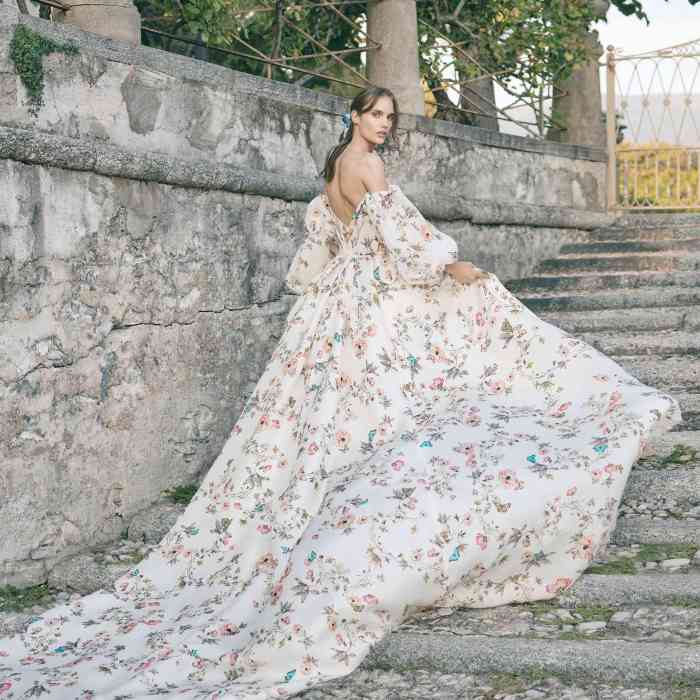 Floral wedding dress with sleeves