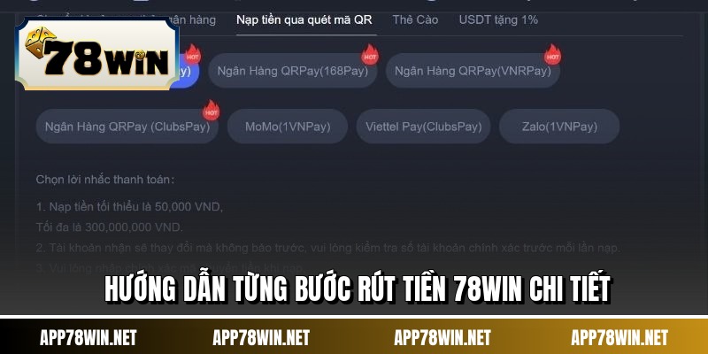 Hướng dẫn từng bước rút tiền 78WIN chi tiết